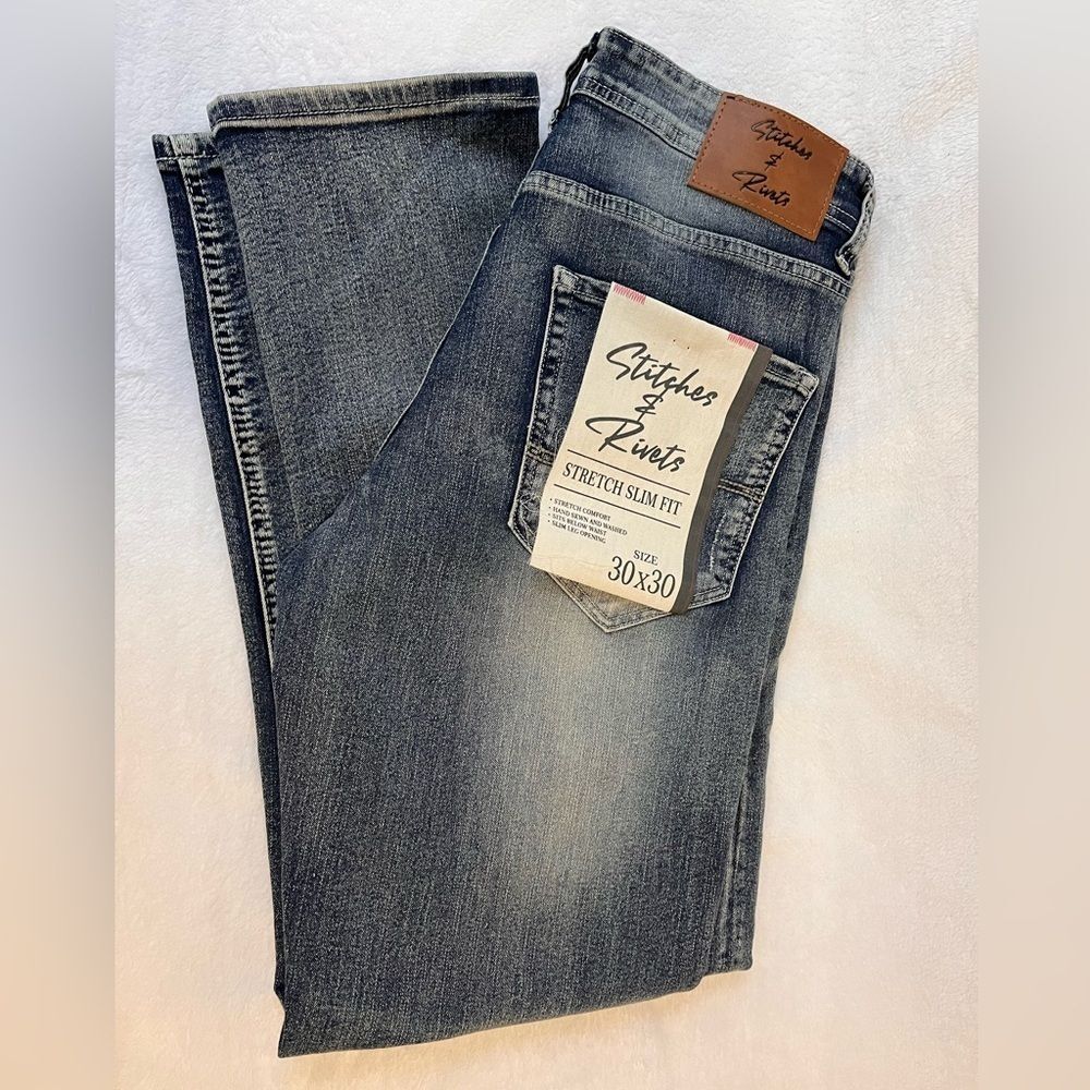 Stitches‎ & Rivets Men's Stretch Distressed Jeans Low Rise Y2K Boot Cut 30/30